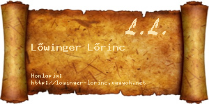 Lőwinger Lőrinc névjegykártya